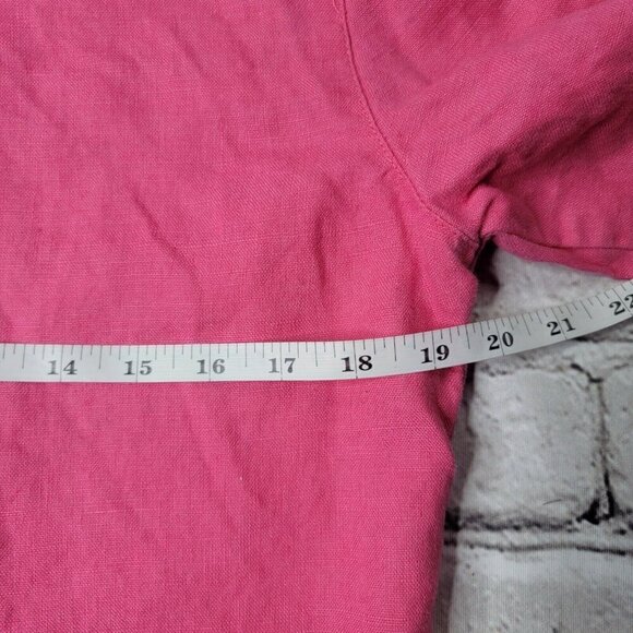 Vintage Chico's 100% Linen Pink Half Sleeve Button Up Collared Blouse Size 1 - Picture 8 of 9